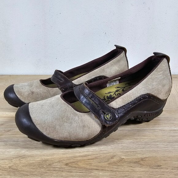 Merrell Plaza Bandeau Womens Mary Jane Shoes Outdoor Dark Taupe Suede Size 9 - Picture 2 of 14